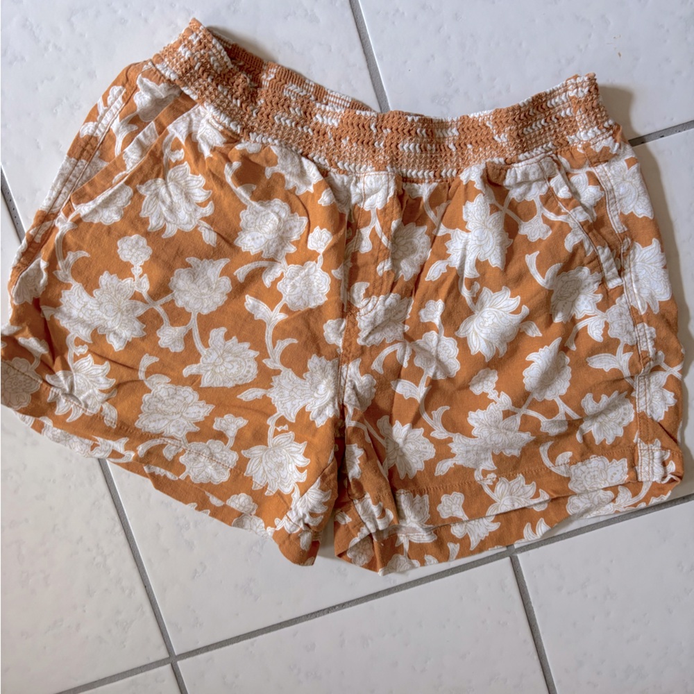 Linen Floral Orange and White Shorts